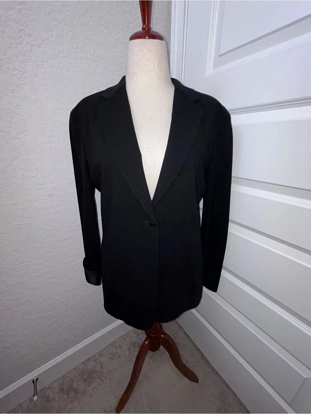 DKNY Wool Italy One Button Long Sleeve Black Blazer Jacket